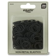 Equate Non-Metal Hair Bands, Black, for Ponytails, Braids, or Bunds (250 Count)
