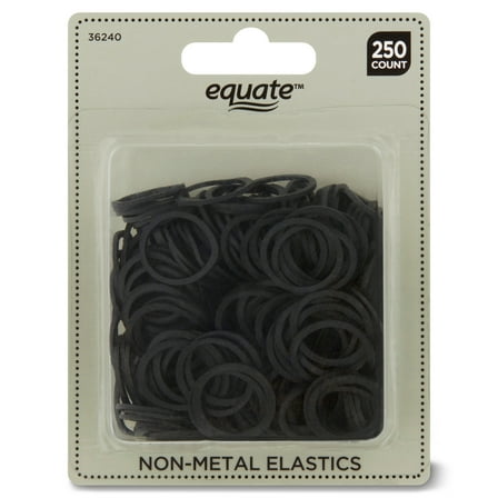Equate Non-Metal Hair Bands, Black, for Ponytails, Braids, Bunds, 250 Count