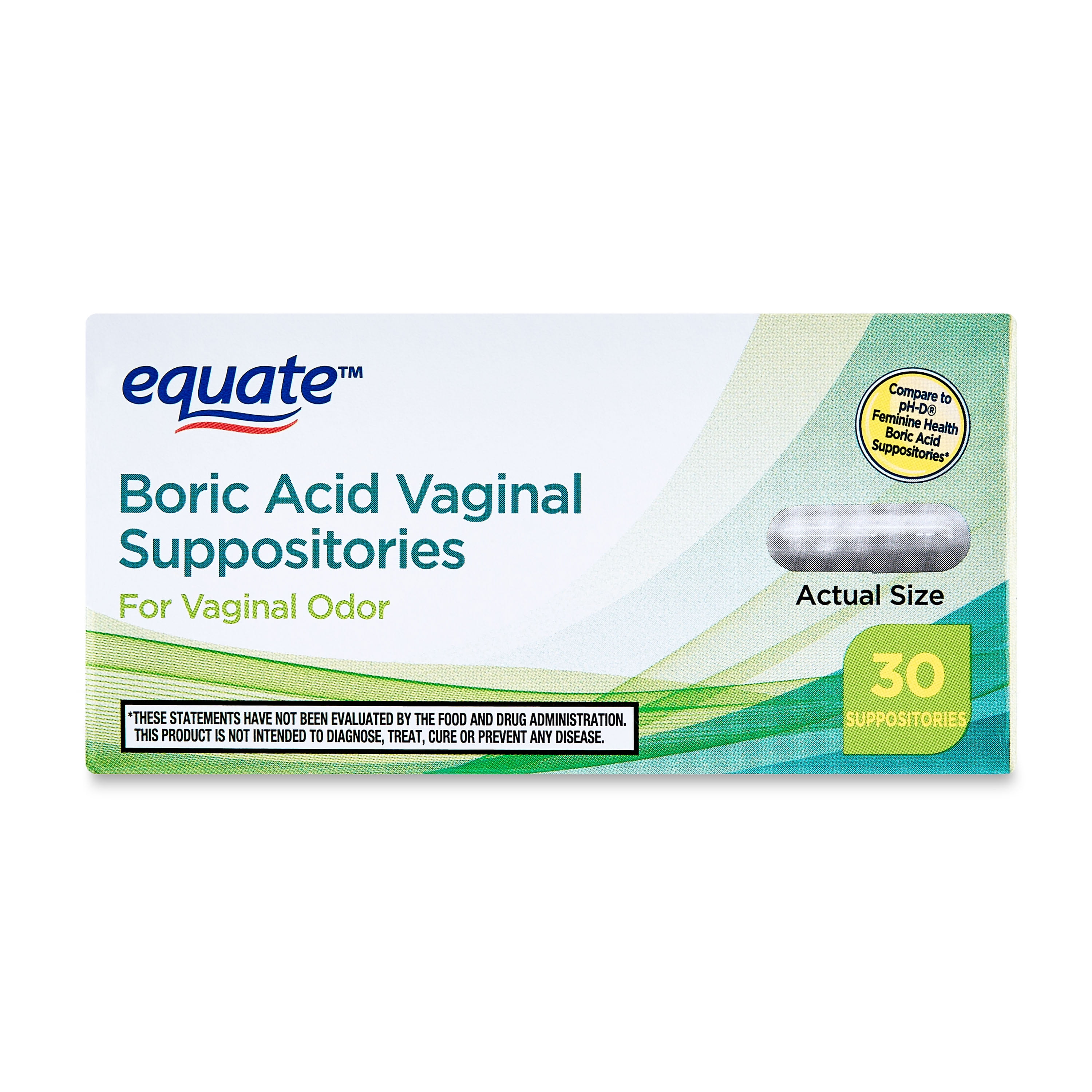 Equate Boric Acid Vaginal Suppositories for Vaginal Odor, 30 ct