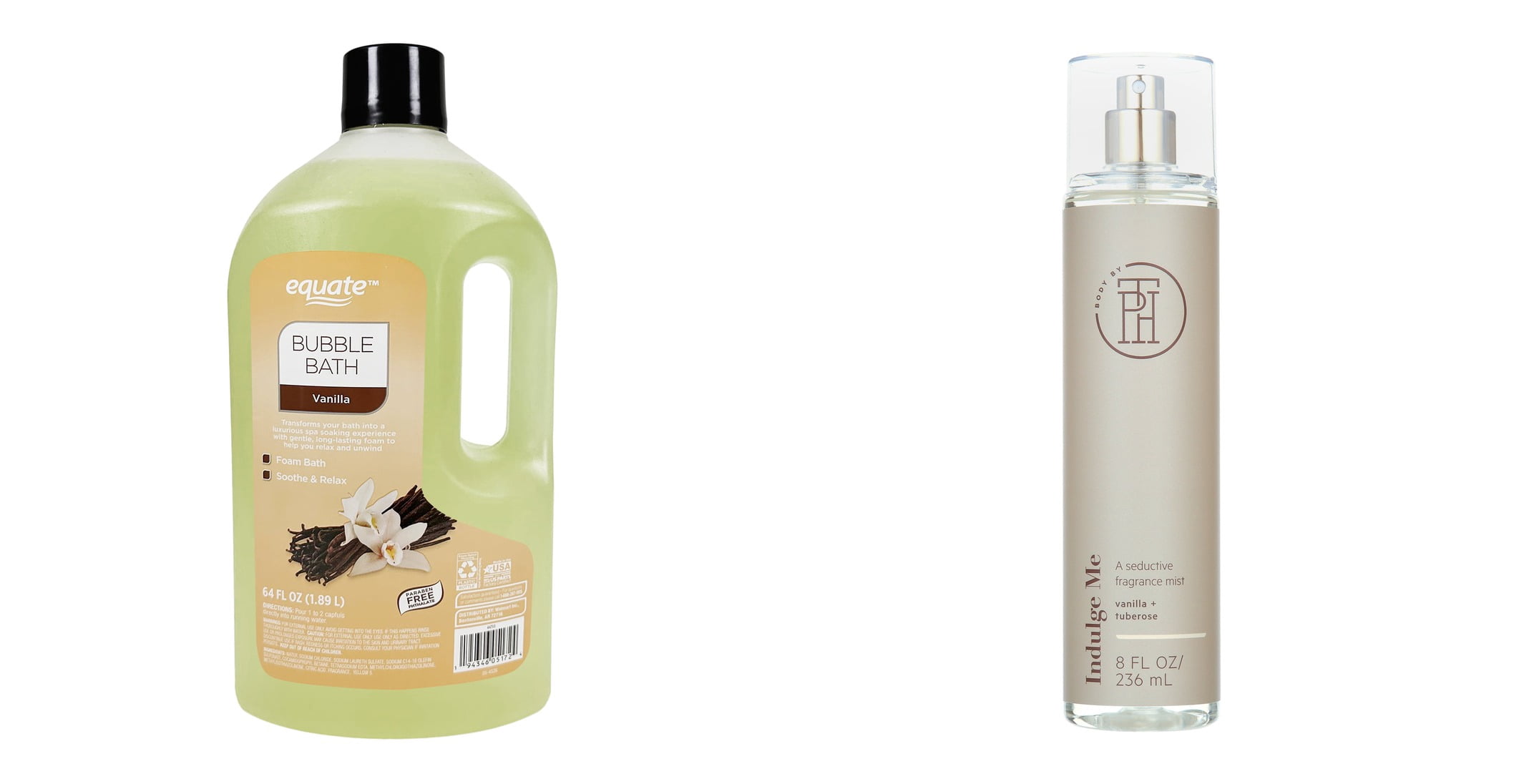 Equate Bubble Bath, Vanilla & Body by TPH Indulge Me Seductive Fragrance Mist for Women | Vanilla + Tuberose Notes, 8 fl. oz Bundle