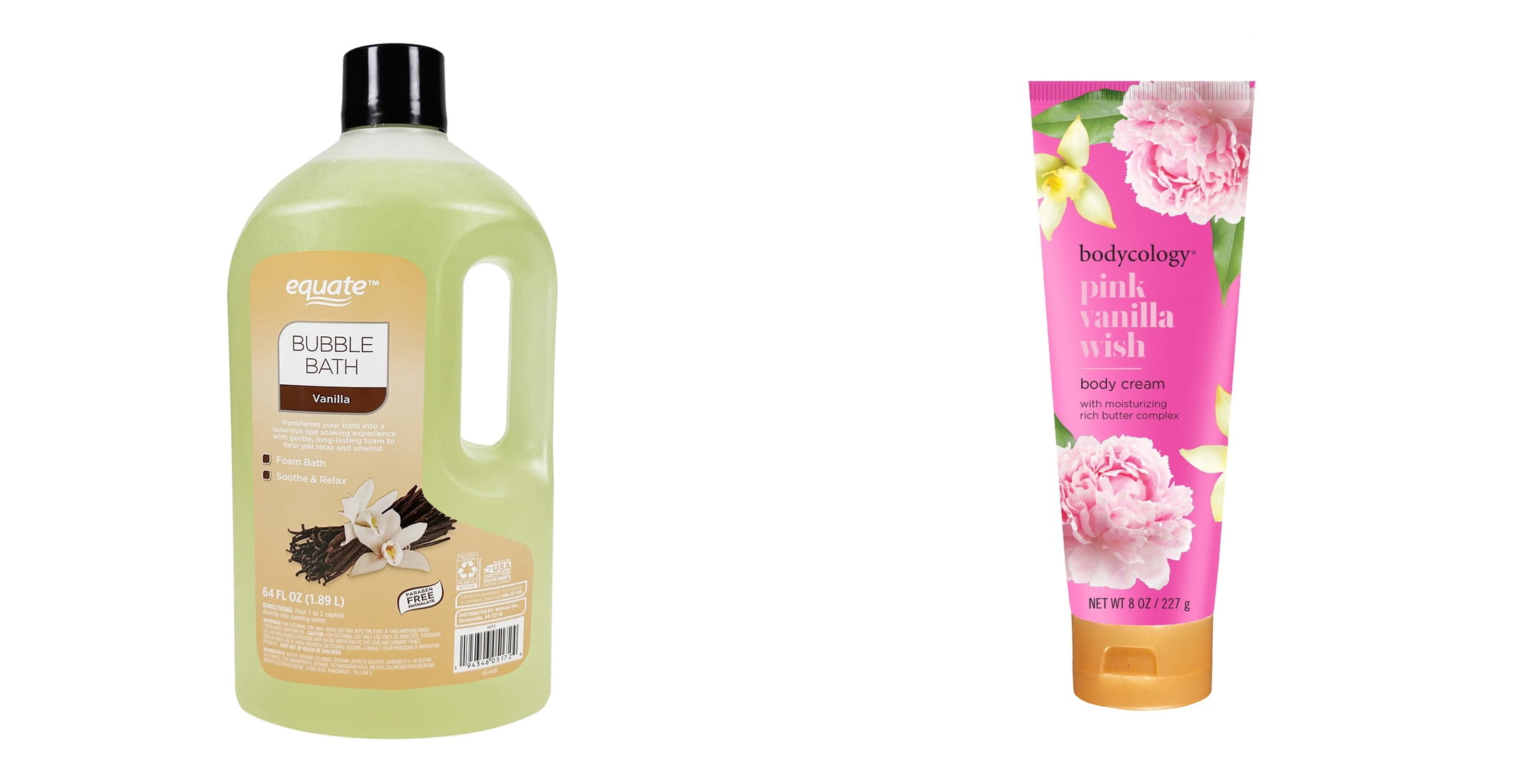Equate Bubble Bath, Vanilla & Bodycology Pink Vanilla Wish Shea Butter Body Cream Bundle