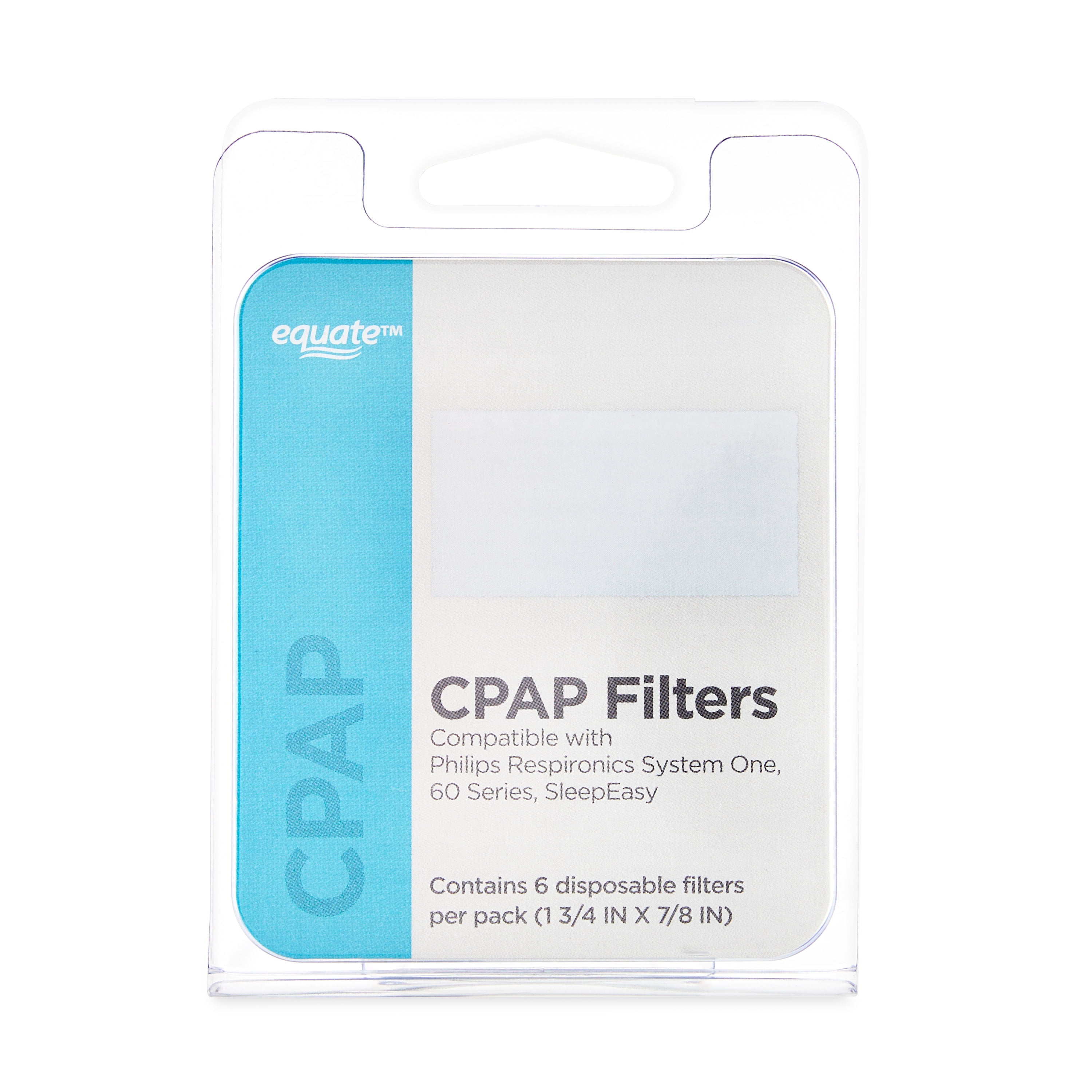 Equate CPAP Filters, Includes 6 Disposable Filters for Philips Respironics System One, 1.75" x 7/8"
