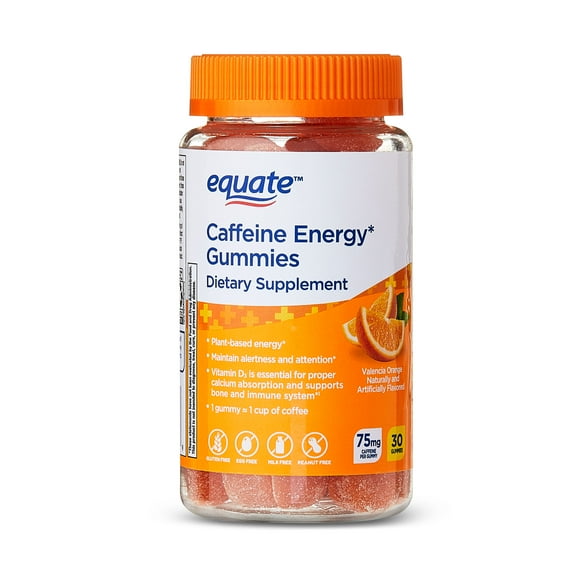 Equate Caffeine Energy Gummies Dietary Supplement, 75mg, Orange Flavor, 30 Count