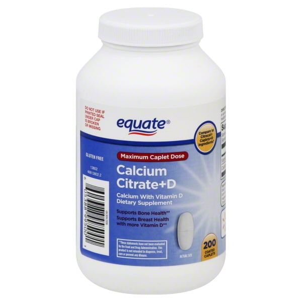 Equate Calcium Citrate D Coated Caplets, 200 Count