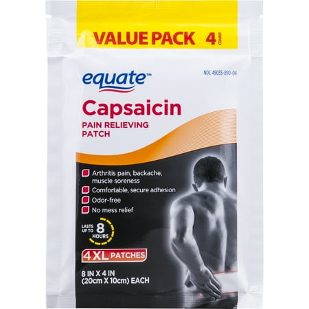 Equate Capsaicin Pain Relieving Patch Value Pack, XL, 4 Count