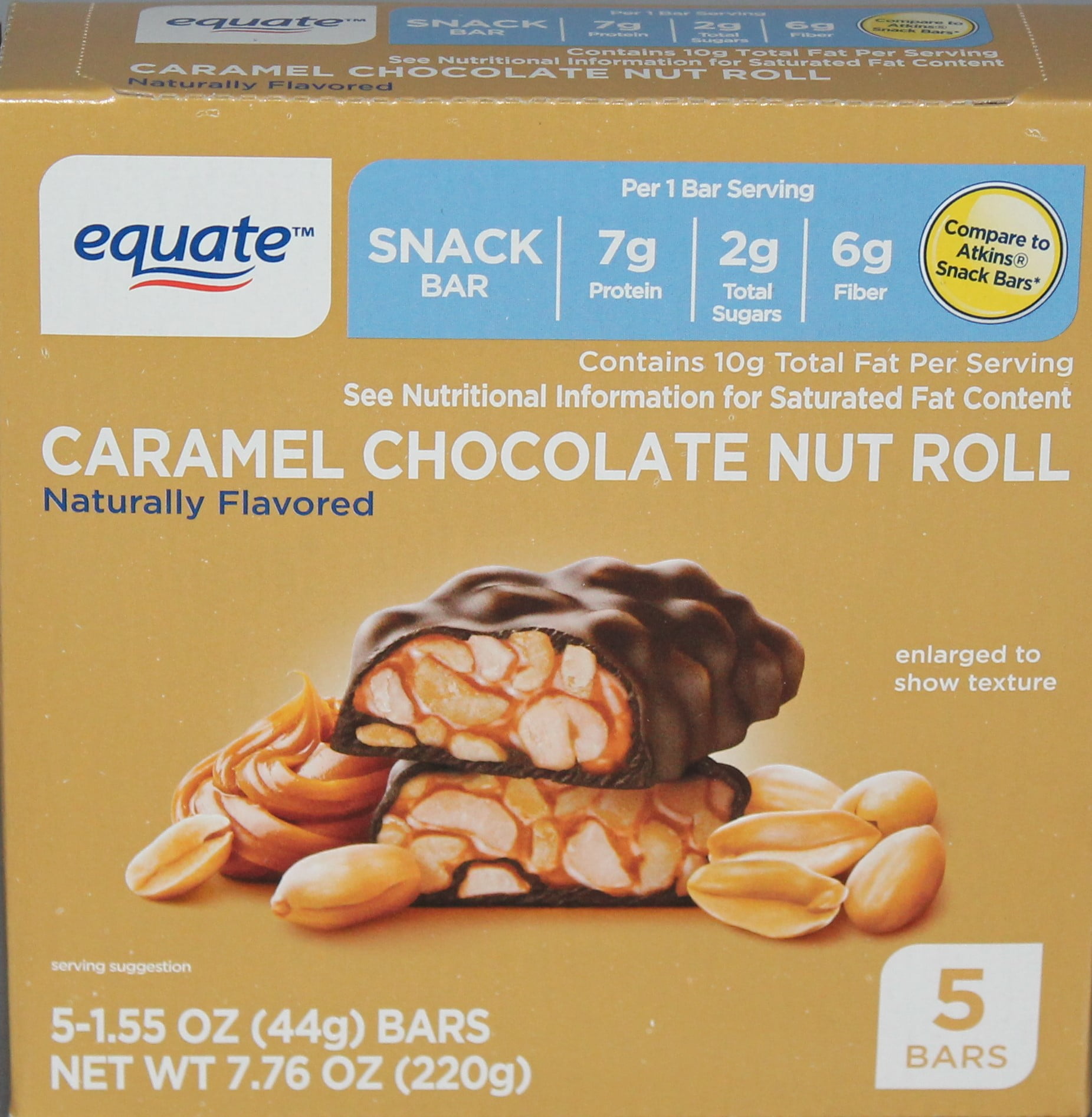 Equate Caramel Chocolate Nut Roll Snack Bar, 7.76 oz, 5 Count
