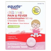 Equate Formalhyde-Free Acetaminophen Fever Reducer, Acetaminophen, Pain Relief Tablets for Flu, Cold, Body Aches & Pains with 24 Chewable Tablets,160 mg