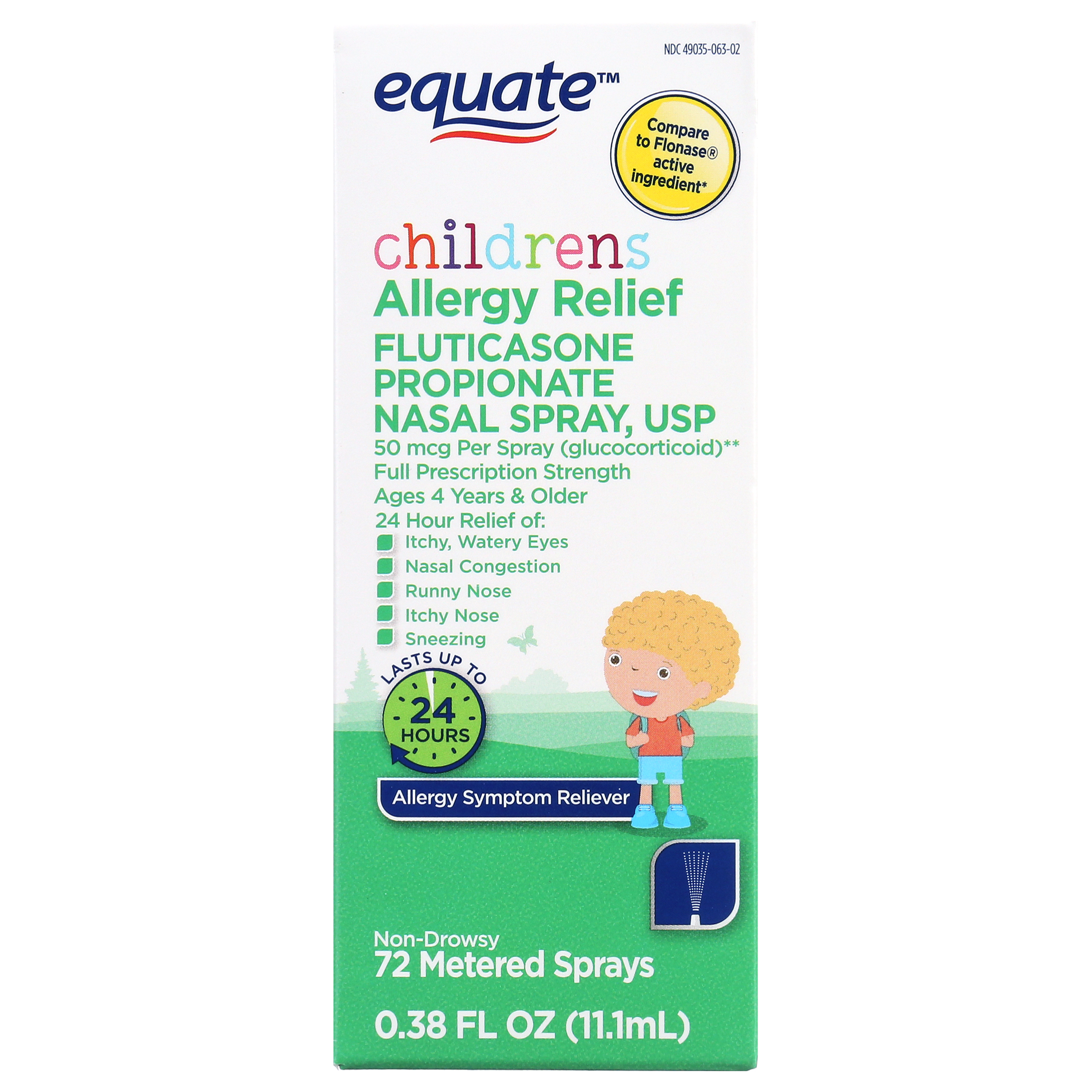 Equate Children's Allergy Relief Fluticasone Propionate Nasal Spray, 50 mcg, Ages 4 Years & Older, 0.34 fl oz. - image 1 of 8