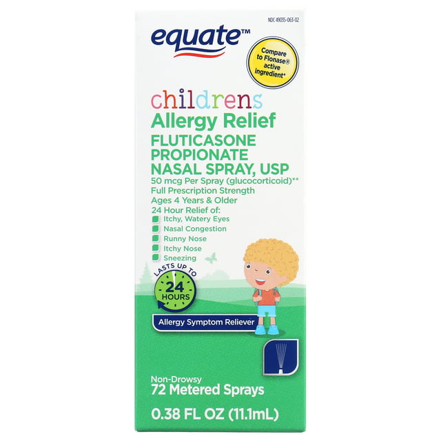 Equate Children's Allergy Relief Fluticasone Propionate Nasal Spray, 50 mcg, Ages 4 Years & Older, 0.34 fl oz.