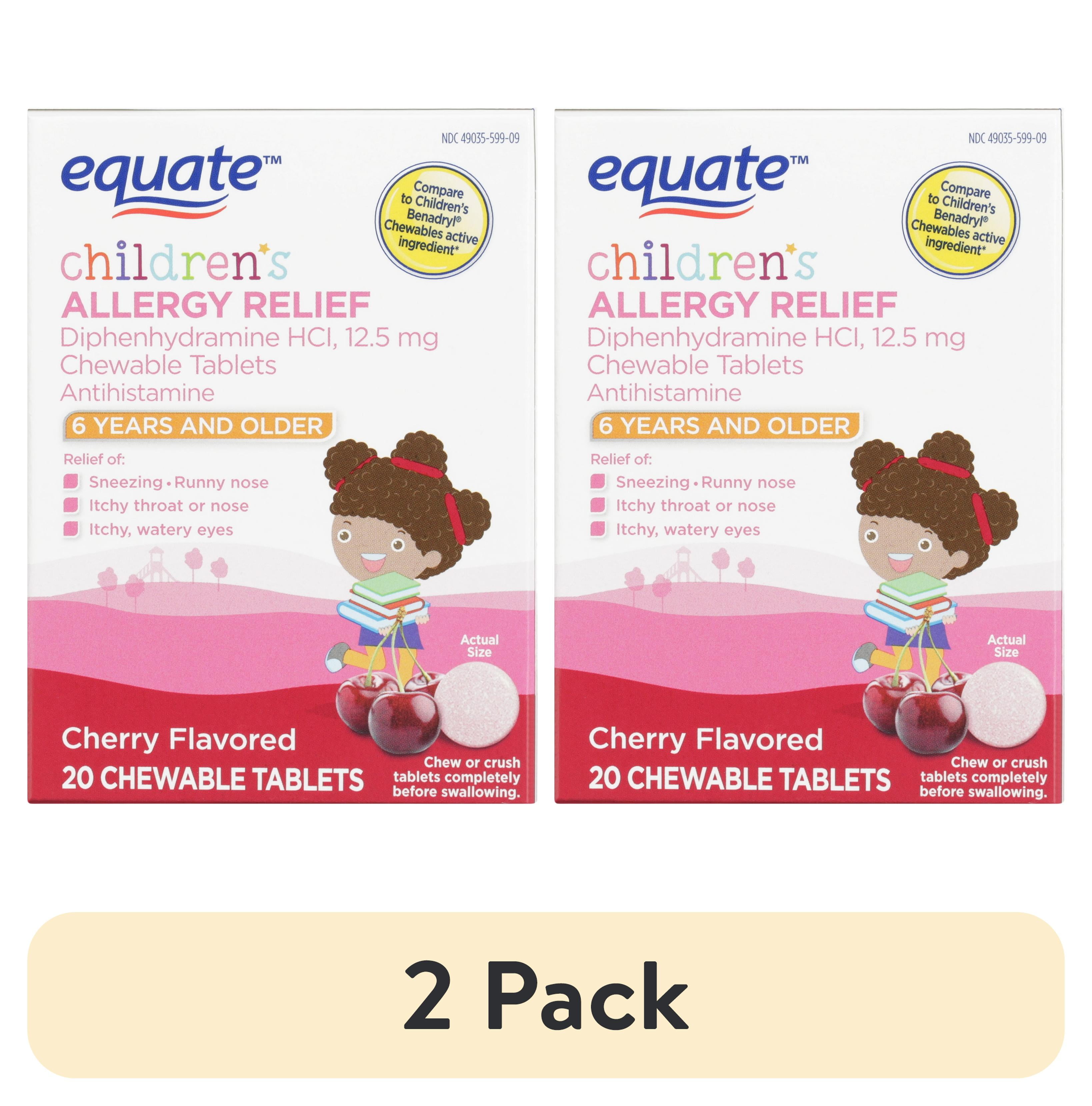 (2 pack) Equate Children's Cherry Allergy Relief Chewable Tablets, 6 Years & Older, 20 Count