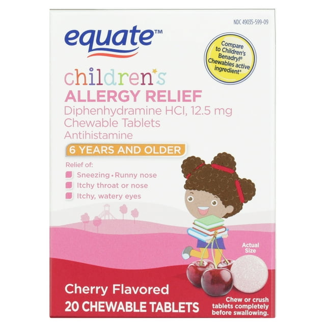 Equate Children's Cherry Allergy Relief Chewable Tablets, 6 Years