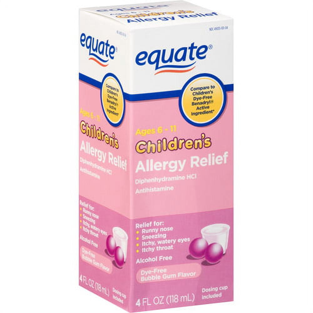 Equate Children's DyeFree Bubble Gum Flavor Allergy Relief Liquid, 4