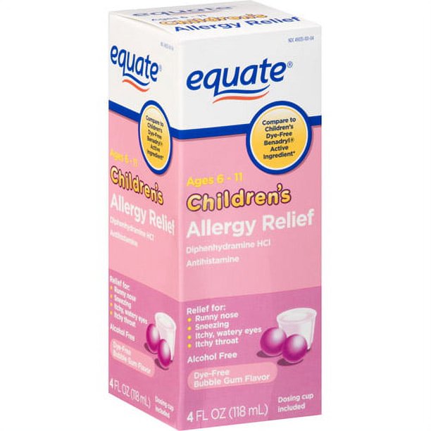 Equate Children's DyeFree Bubble Gum Flavor Allergy Relief Liquid, 4