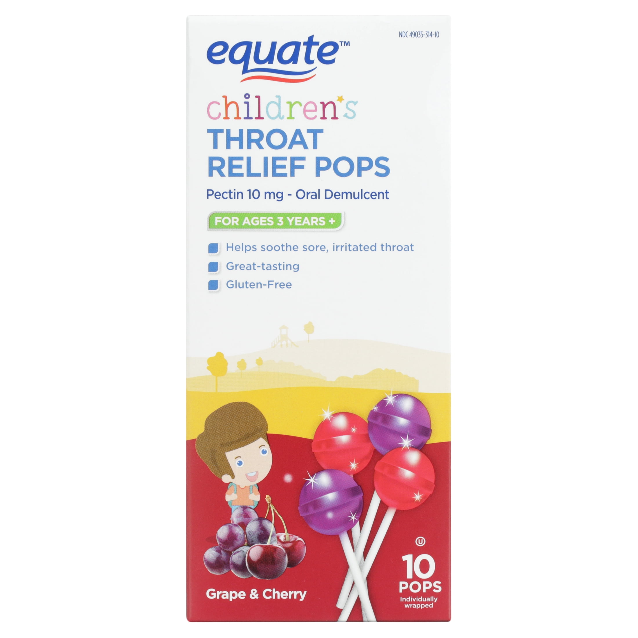 Equate Children's Grape & Cherry Sore Throat Relief Pops with Pectin
