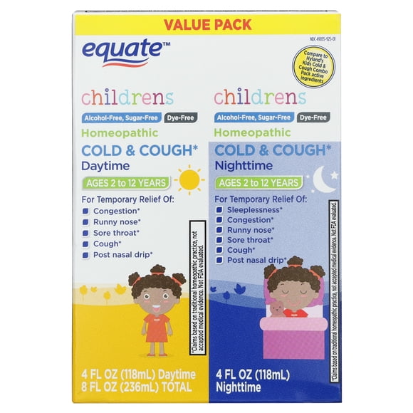 Equate Children's Homeopathic Daytime and Nighttime Cold and Cough Liquid Value Pack, 8 fl oz, 2 Pack