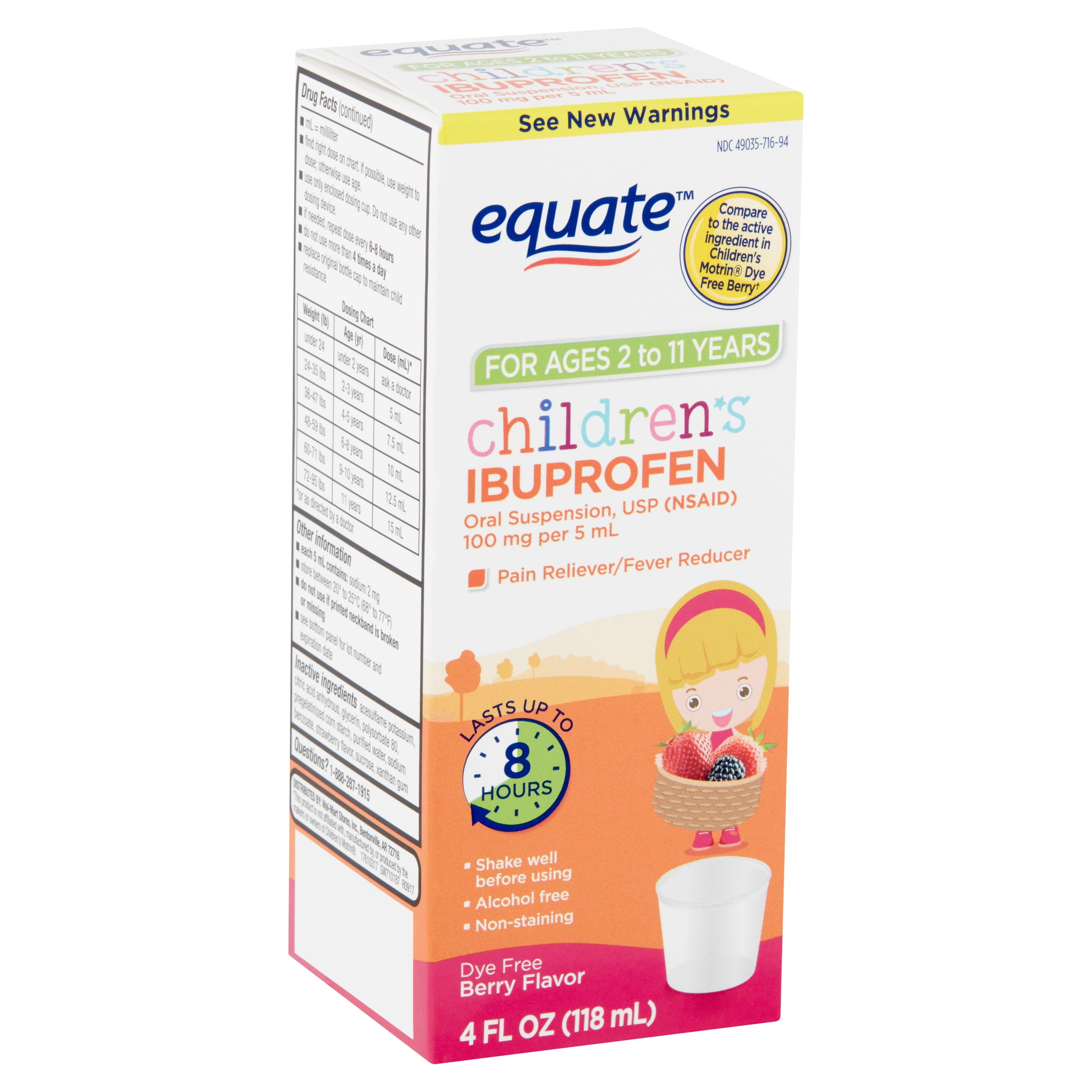 Equate Children's Ibuprofen Berry Flavor Oral Suspension Liquid, 100 mg, 4 Fl. Oz.