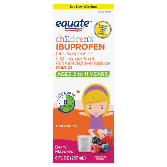 Equate Children's Ibuprofen Oral Suspension, 100 mg, Berry Flavor, Ages 2 to 11 Years, 8 fl oz, Compare to Children's Motrin® Active Ingredient