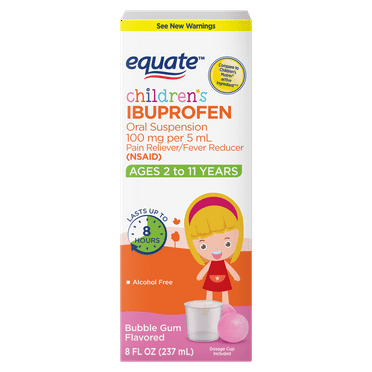 Equate Children's Ibuprofen Oral Suspension, 100 mg, Bubble Gum Flavor, Ages 2 to 11 Years, 8 fl oz, Compare to Children's Motrin® Active Ingredient