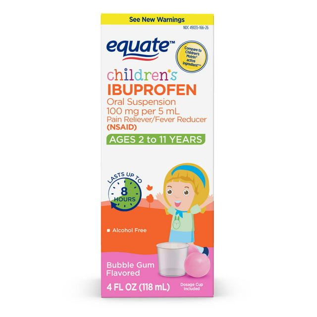 Equate Children's Ibuprofen Oral Suspension Pain & Fever Reducer 100 mg per 5 mL (NSAID), Bubble Gum Flavor, 4 fl oz
