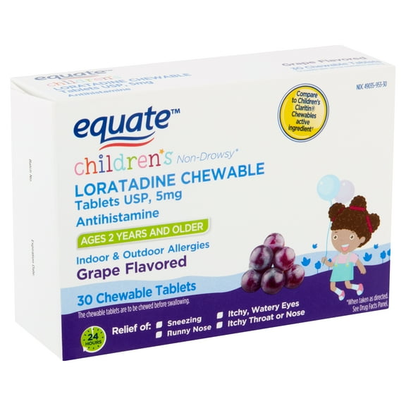 Equate Children's Loradatine Chewable Tablets 5mg, Grape, 30 Ct