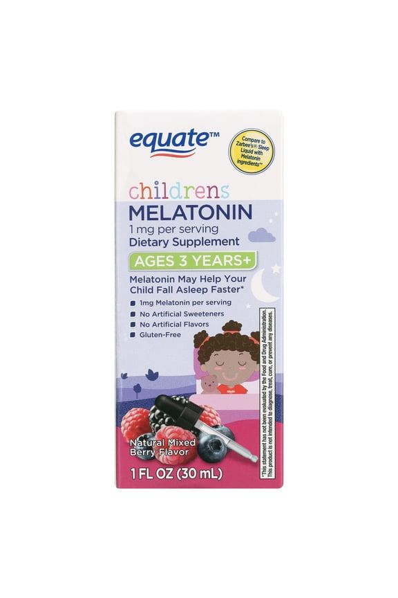 Childrens Sleep Aid Melatonin Liquid Supplement, 1 mg, Mixed Berry Flavor, Ages 3 Years +, 1 fl oz, Compare to Zarbee's Sleep Liquid with Melatonin Ingredients