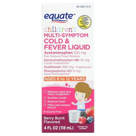 Equate Children's Multi-Symptom Cold & Fever Liquid, Berry Burst, 4 fl oz