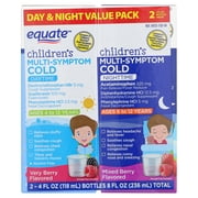 Equate Childrens Multi-Symptom Day & Night Cold Liquid, Berry Flavor, Ages 4 to 12 Years, 8 fl oz 2x4 fl oz, Compare to Childrens Mucinex  Nighttime Multi-Symptom Cold Active Ingredients