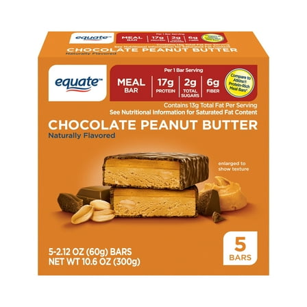 Equate Chocolate Peanut Butter Meal Bar, 5 Ct