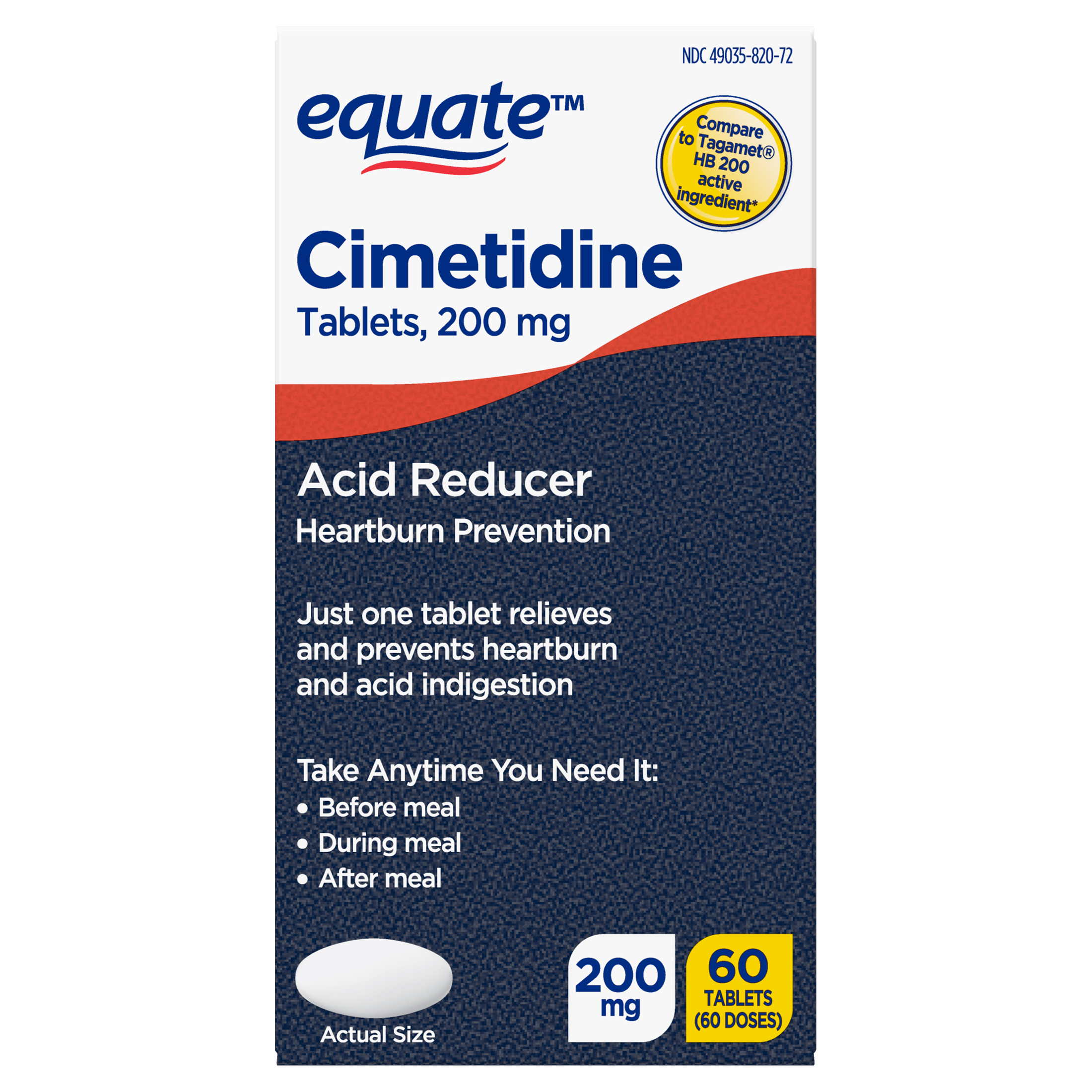 Equate Cimetidine Tablets 200 mg, Acid Reducer,60 Count - image 1 of 8