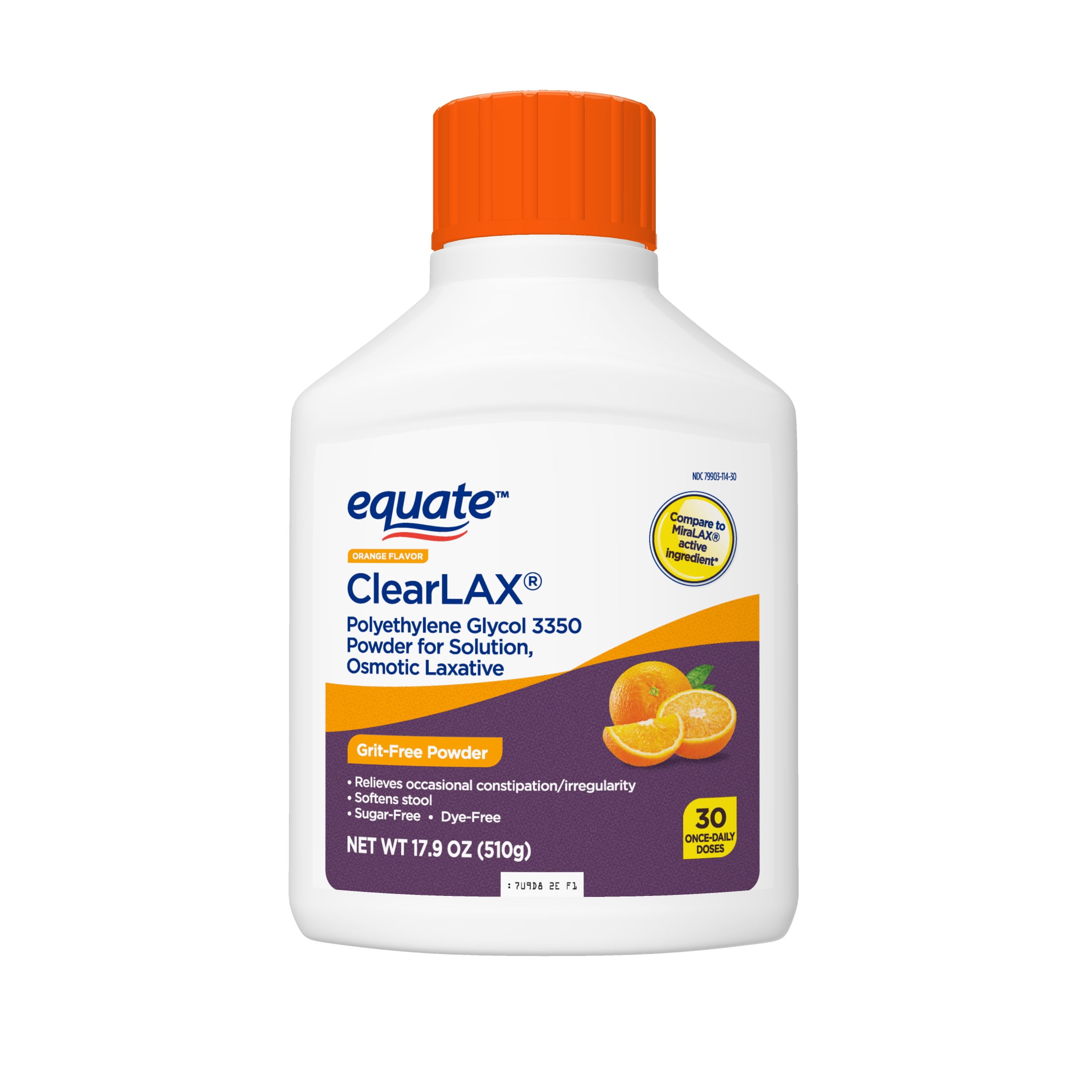 Equate ClearLax Polyethylene Glycol 3350 Powder for Solution, Orange, 30 Doses