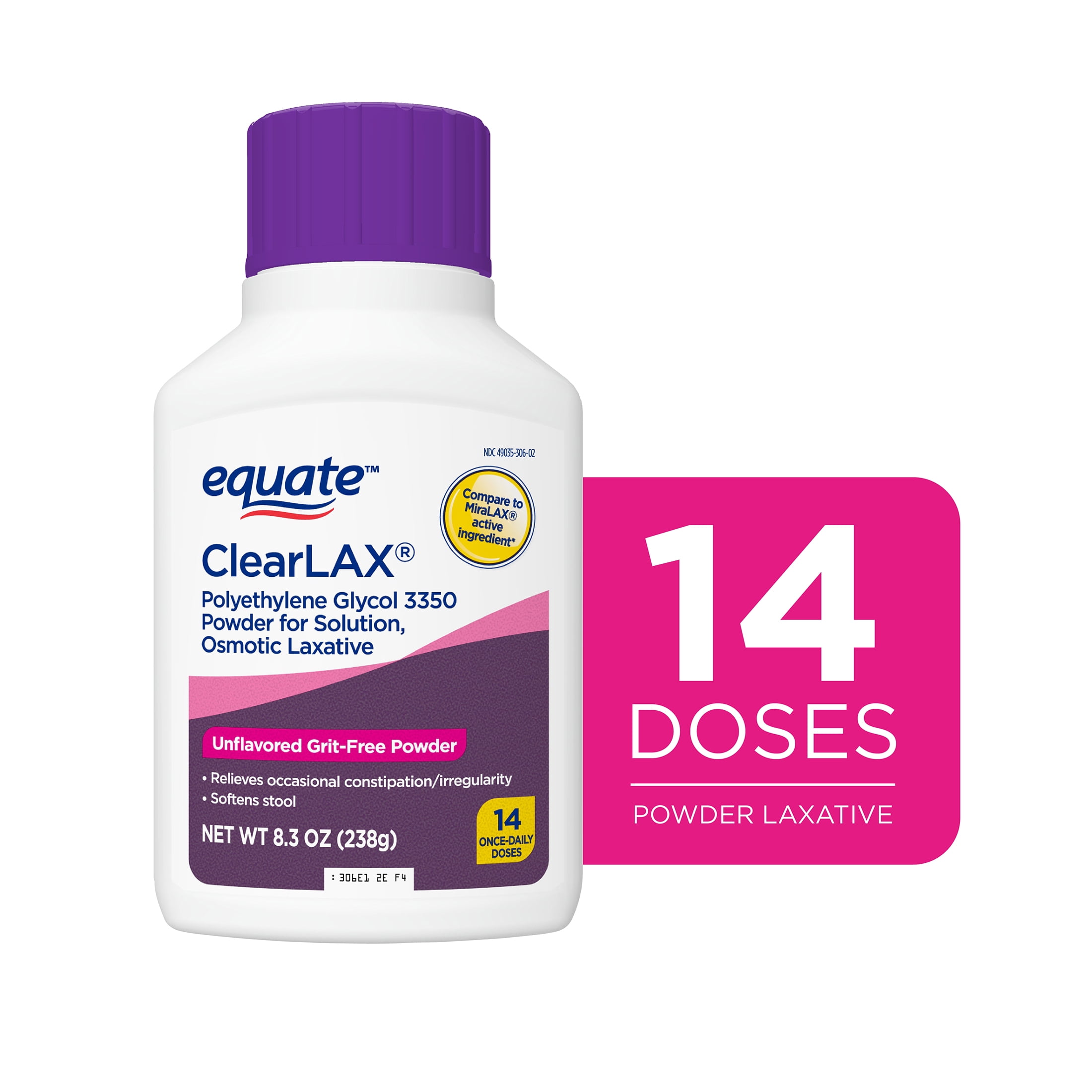 Equate ClearLax Polyethylene Glycol 3350 Powder for Solution, Unflavored, 14 Doses