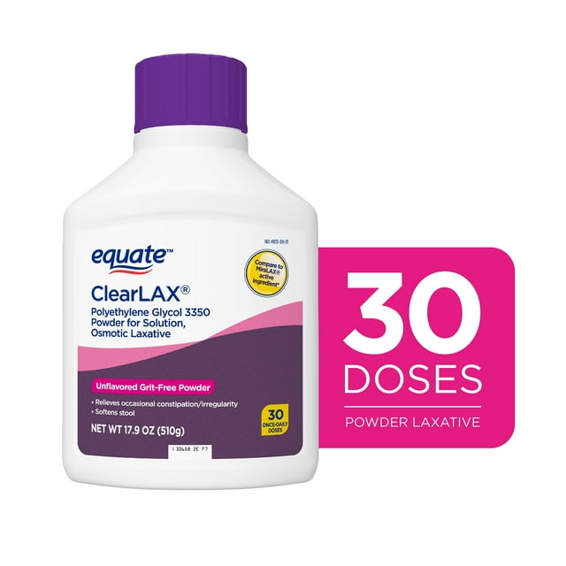 Equate ClearLax Polyethylene Glycol 3350 Powder for Solution, Unflavored, 30 Doses