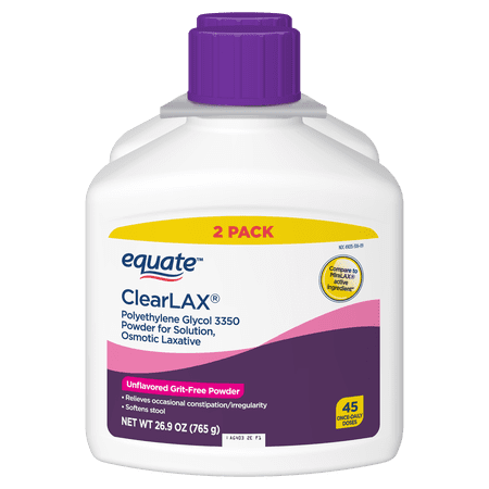 Equate ClearLax Polyethylene Glycol 3350 Powder for Solution, Unflavored, 26.9 Ounce, 2 Pack
