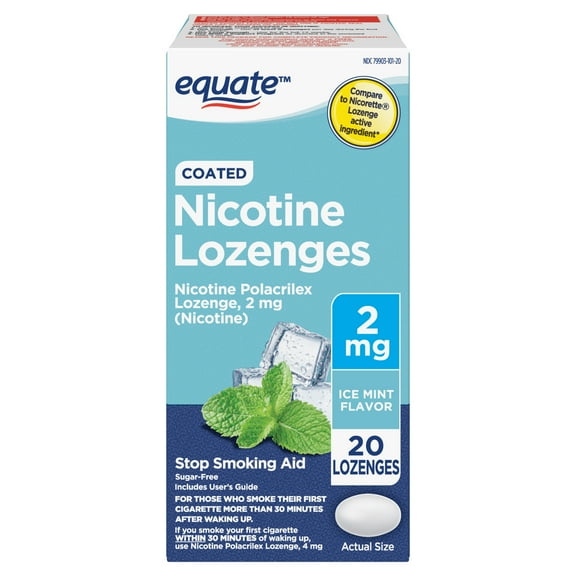 Equate Coated Nicotine Polacrilex Lozenges, Stop Smoking Aid, 2 mg, Ice Mint, 20 Count