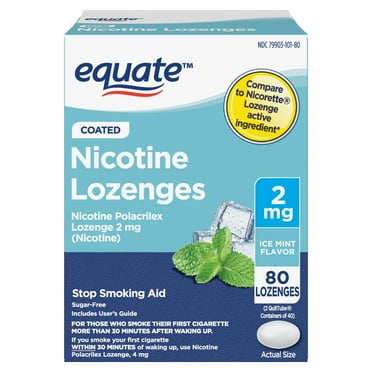 Equate Coated Ice Mint Nicotine Polacrilex Lozenges, 2 mg, Stop Smoking Aid, 80 Count, Compare to Nicorette® Lozenge Active Ingredient