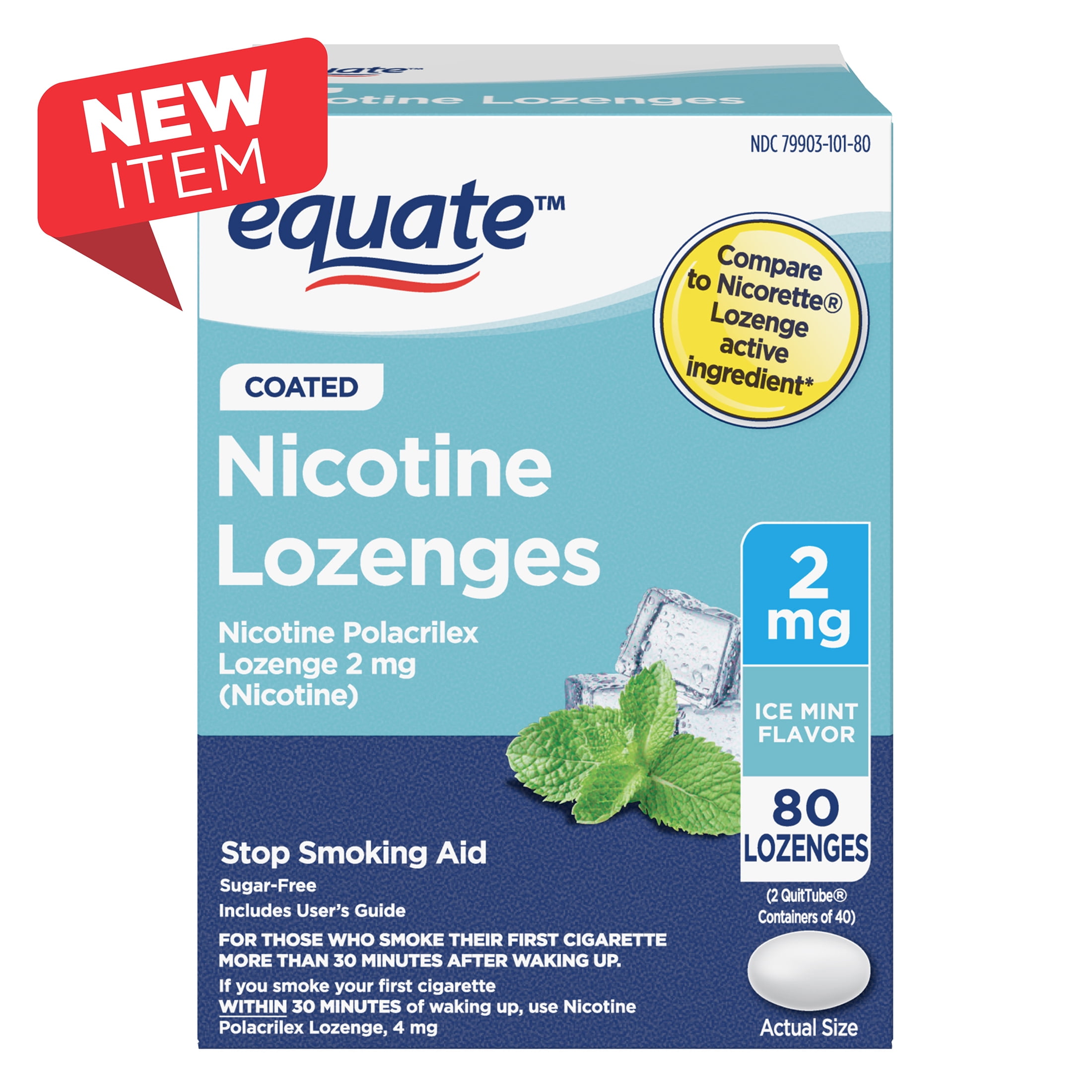 Equate Coated Ice Mint Nicotine Polacrilex Lozenges, 2 mg, Stop Smoking