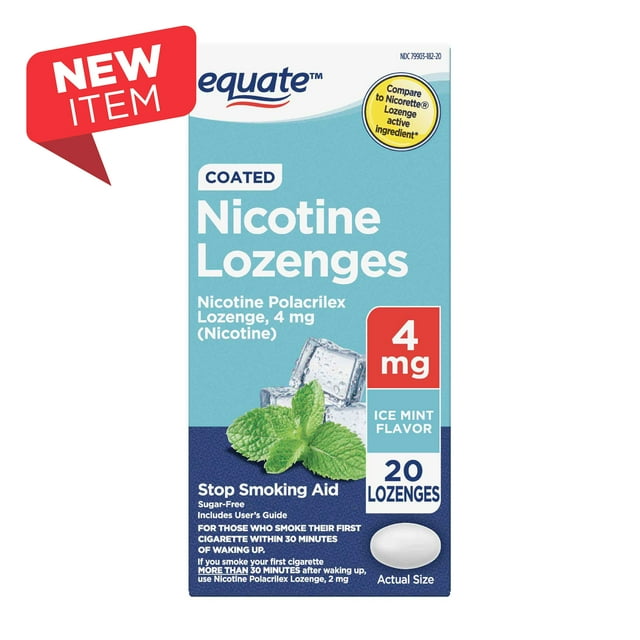 Equate Coated Ice Mint Nicotine Polacrilex Lozenges, 4 mg, Stop Smoking Aid, 20 Count