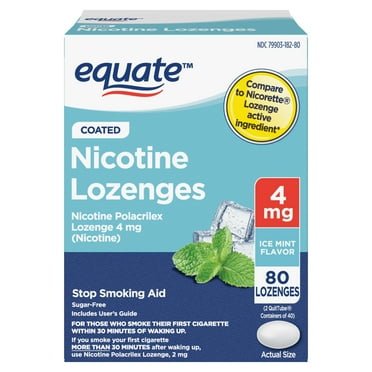 Equate Coated Nicotine Polacrilex Lozenges, Stop Smoking Aid, 4 mg, Ice Mint, 80 Count