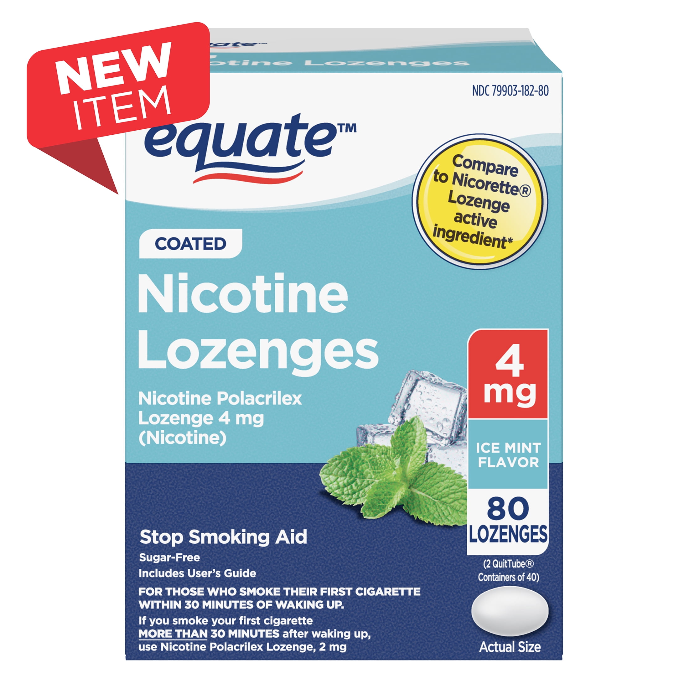 Equate Coated Ice Mint Nicotine Polacrilex Lozenges, 4 mg, Stop Smoking