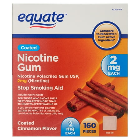 Equate Coated Nicotine Gum, 2 mg, Coated Cinnamon Flavor, 160 Count