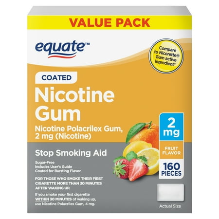 Equate Nicotine Gum 2 mg, Stop Smoking Aid, Fruit Flavor, 160 Count
