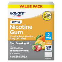 Equate Coated Nicotine Gum 2 mg, Fruit Flavor, Stop Smoking Aid, 160 Count, Compare to Nicorette® Gum Active Ingredient