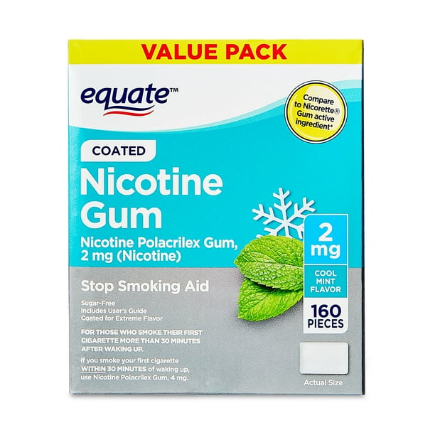 Equate Coated Nicotine Polacrilex Gum 2 mg, Mint Flavor, Stop Smoking