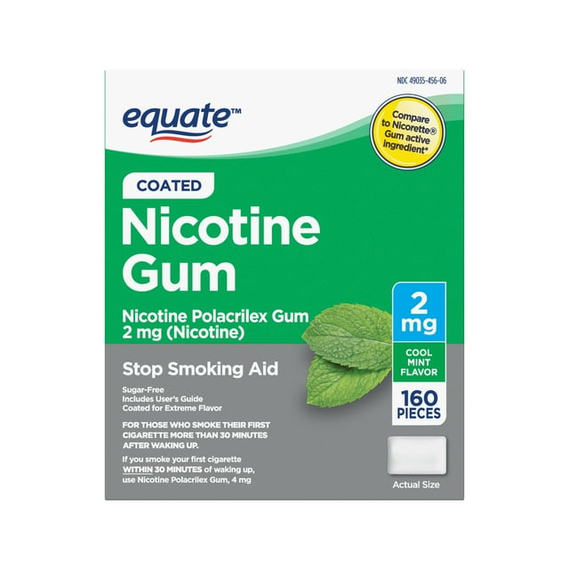 Equate Coated Nicotine Polacrilex Gum 2 mg, Mint Flavor, Stop Smoking ...