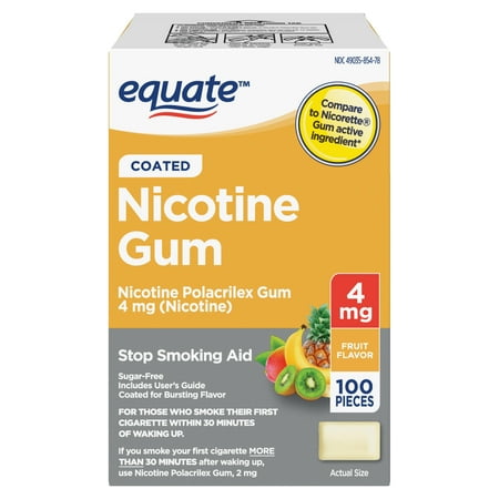 Equate Coated Nicotine Polacrilex Gum 4 mg (nicotine), Fruit Flavor, 100 Count