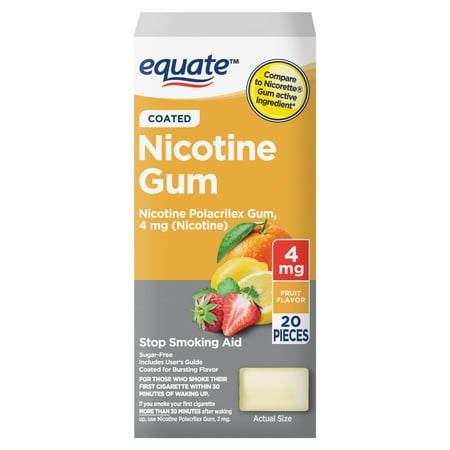 Equate Coated Nicotine Polacrilex Gum 4 mg (nicotine), Fruit Flavor, 20 Count