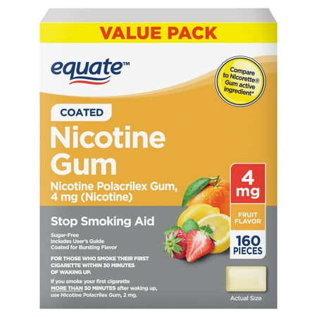 Equate Nicotine Gum 4 mg, Stop Smoking Aid, Fruit Flavor, 160 Count