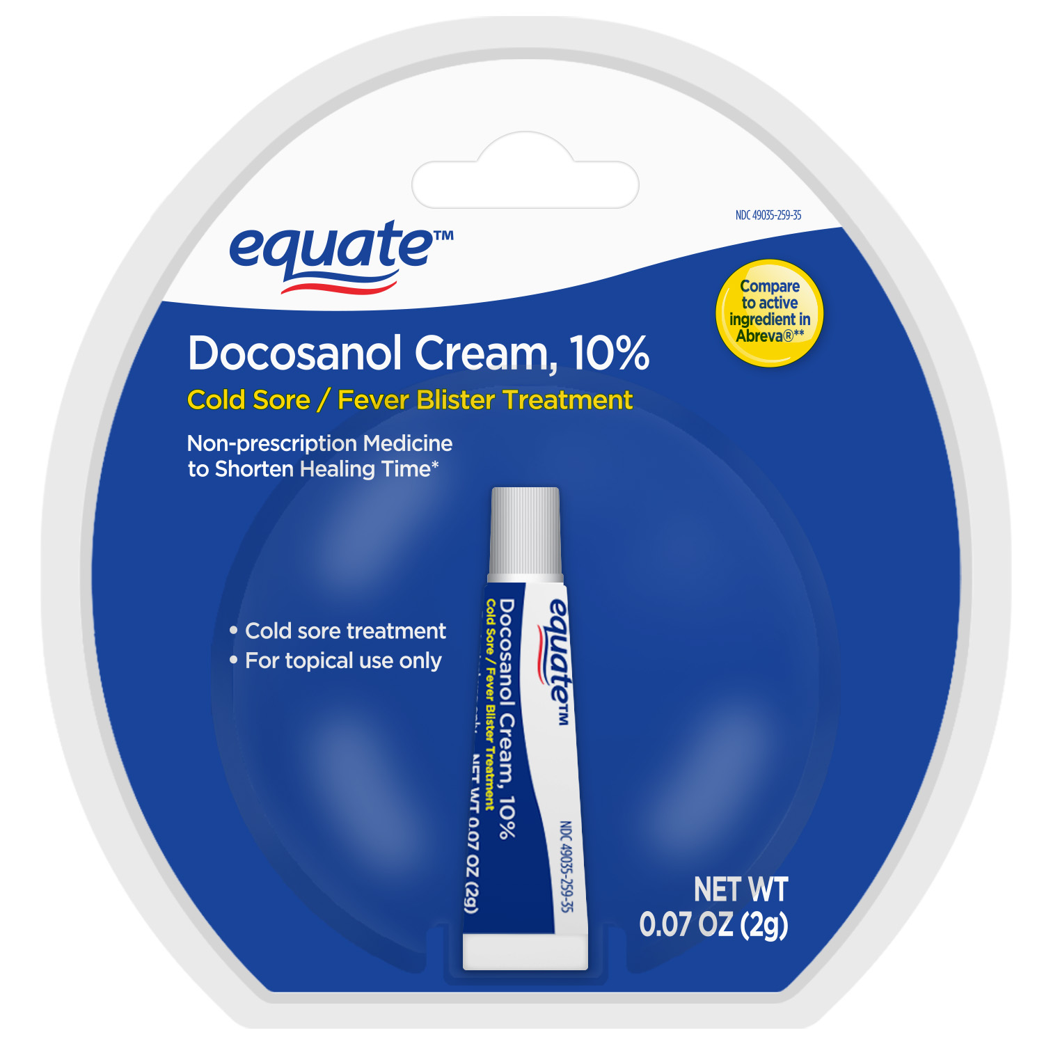 Equate Cold Sore and Fever Blister Treatment Docosanol 10% Cream, 0.07oz - image 1 of 12