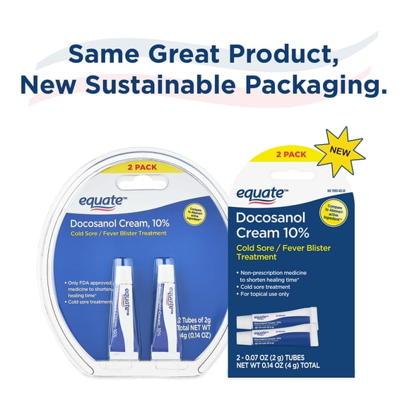 Equate Cold Sore and Fever Blister Treatment Docosanol 10% Cream, 0.14oz, 2 Count