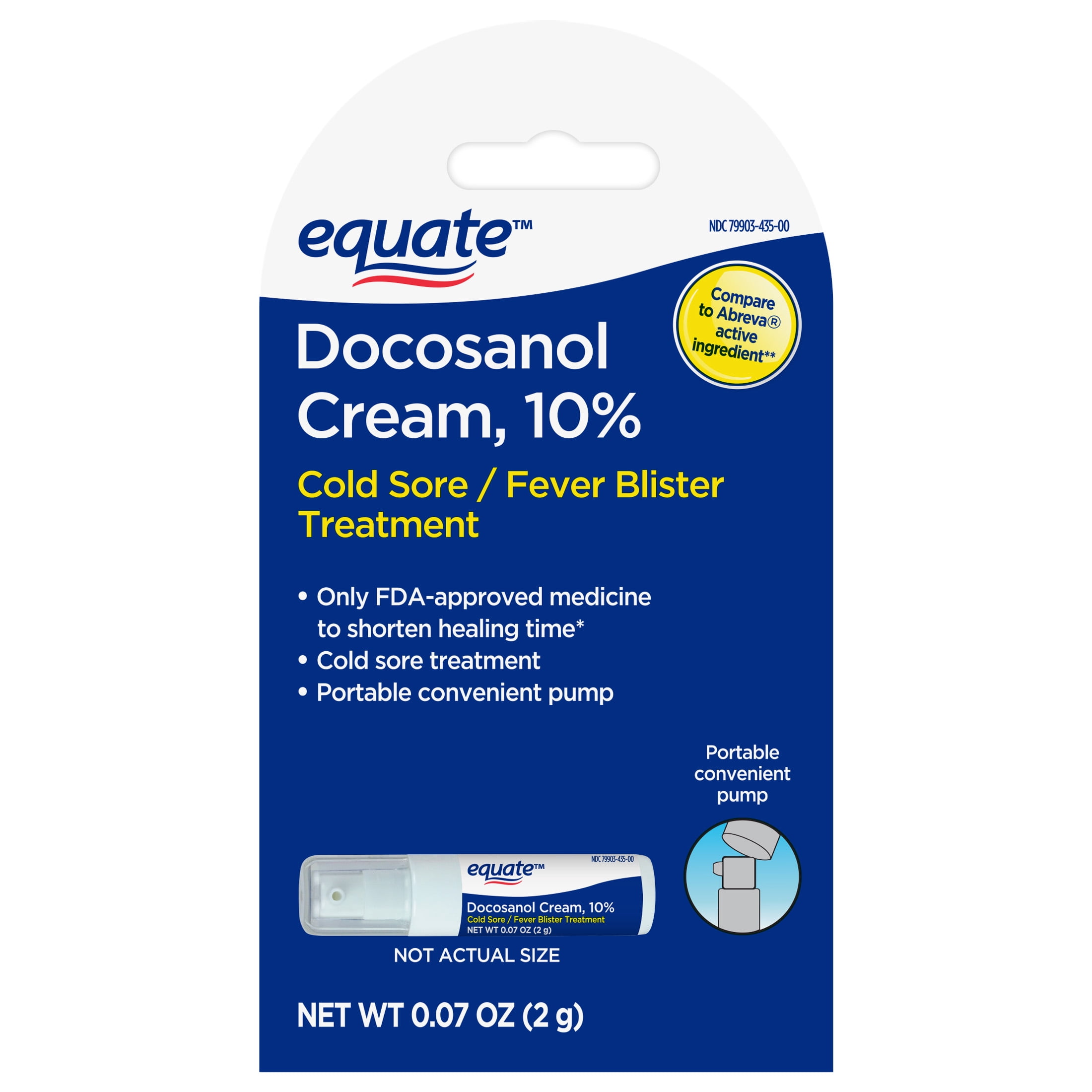 Equate Cold Sore and Fever Blister Treatment Docosanol 10% Cream Pump, 0.07oz, 1-Count